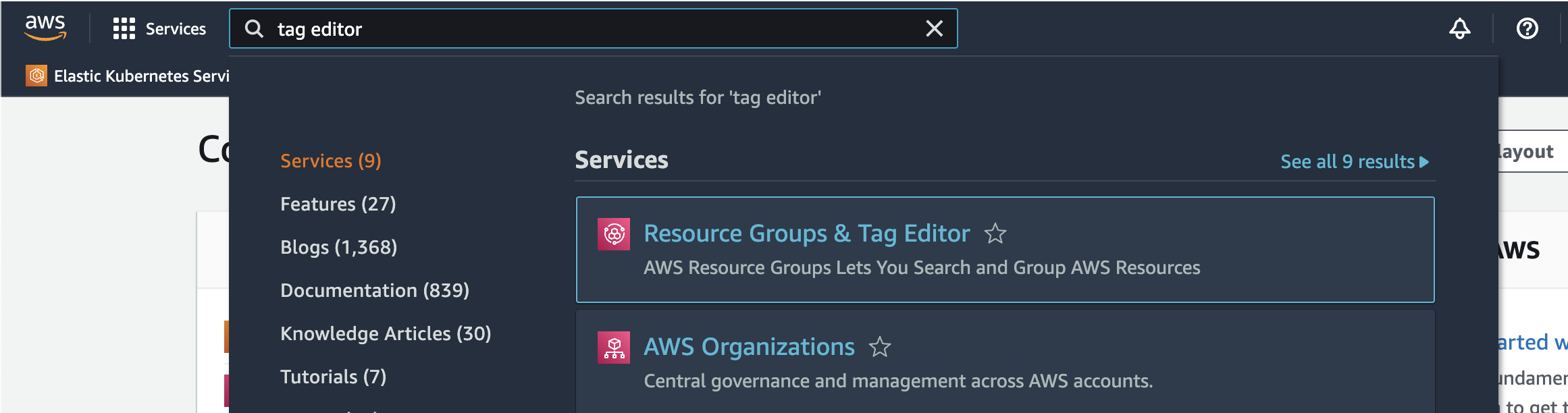 Search for Tag Editor in the AWS console